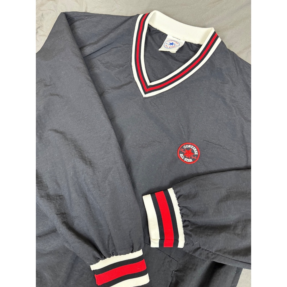 Vintage Converse All Star Chuck Taylor Nylon Windbreaker Pullover Black Mens M